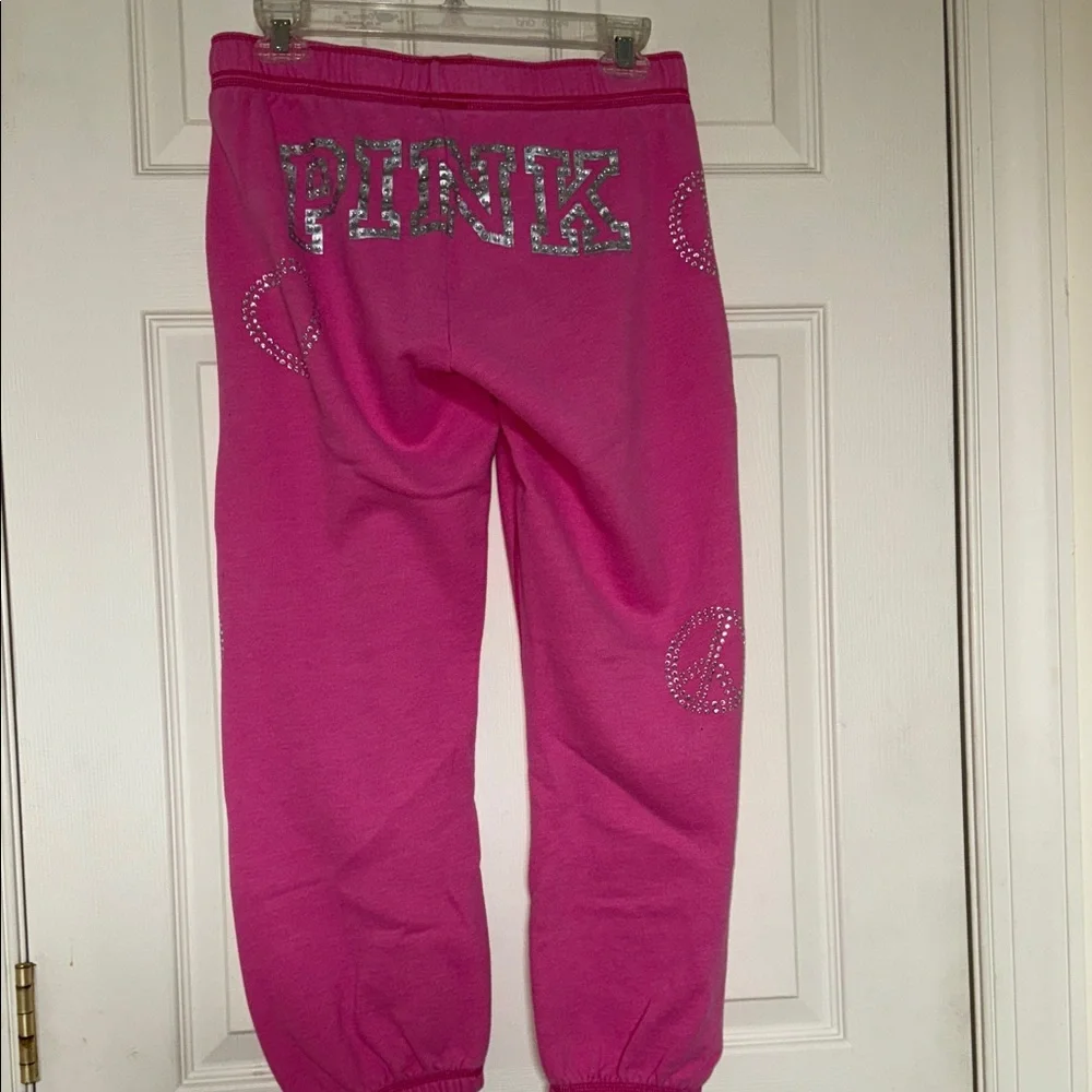 PINK Victoria's Secret Fuchsia Joggers with Glitter Accents minimal wear - Picture 2 of 3
